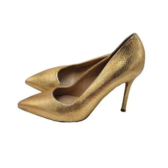 Halston Heritage Gold Heels Leather Pumps - Picture 5 of 11